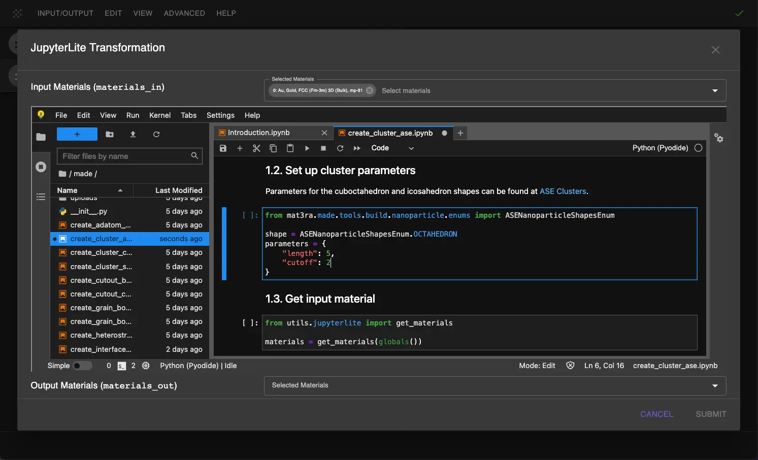 Setup for cuboctahedron cluster
